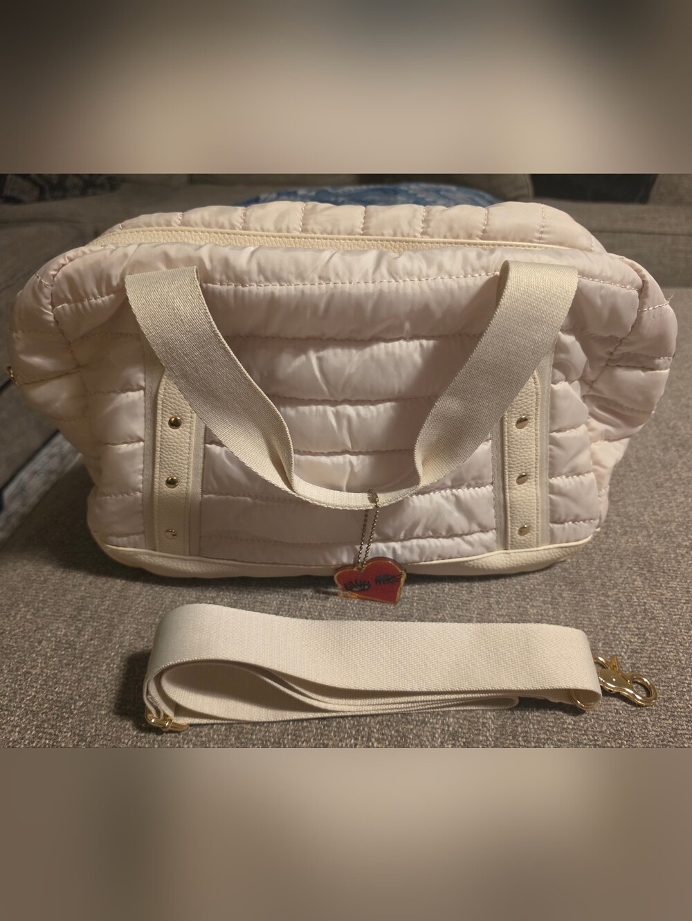 Bouffants & Broken Hearts Quilted Cream Weekend Tote Bag with Removable Strap
